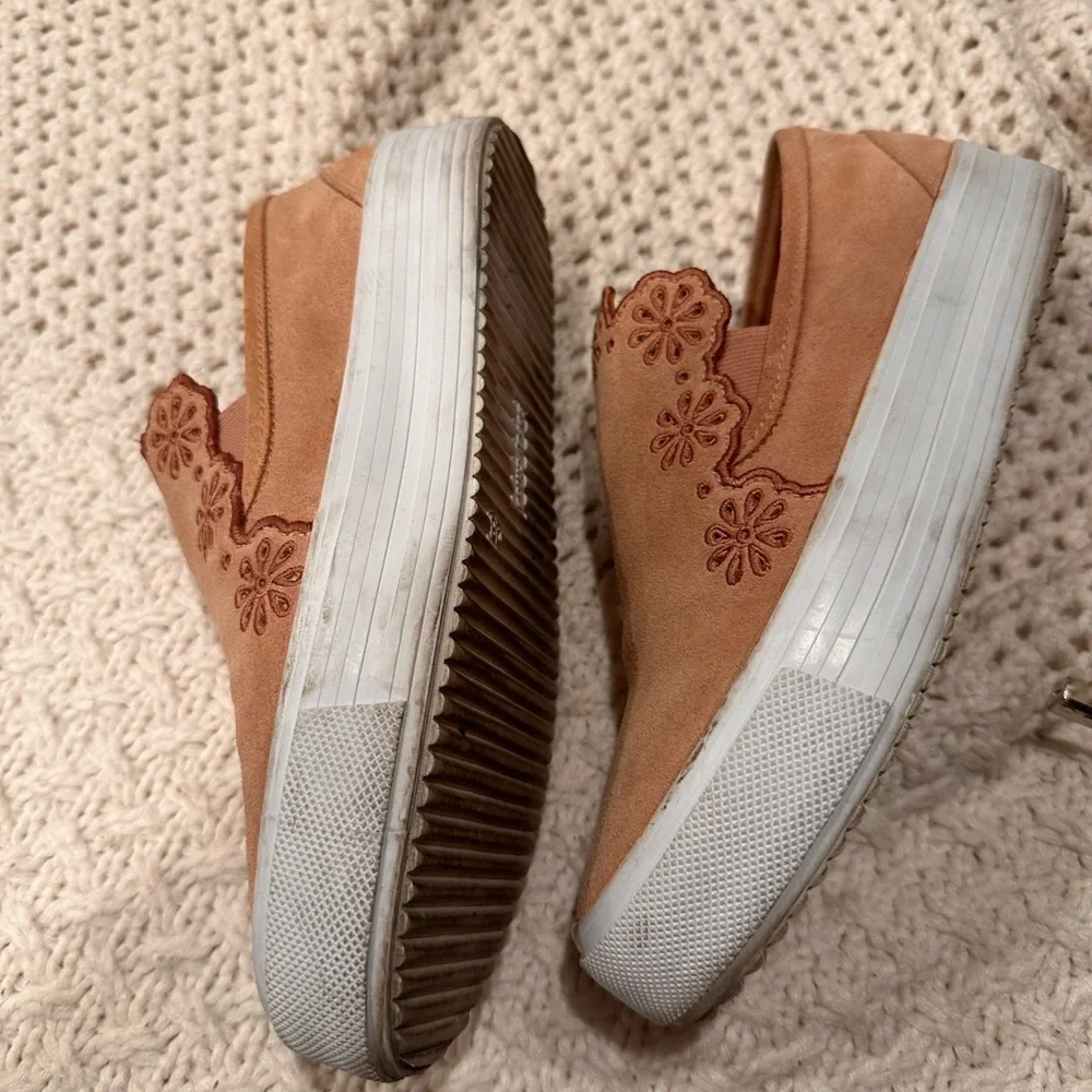 SEE BY CHLOE SIZE 38 USA 7/5 Brown Suede Slip-On Sneakers with Floral Design